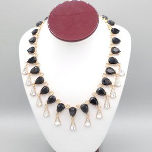 Womens Gold Tone Metal Black Clear Faceted Teardrop Crystal Necklace 19 in